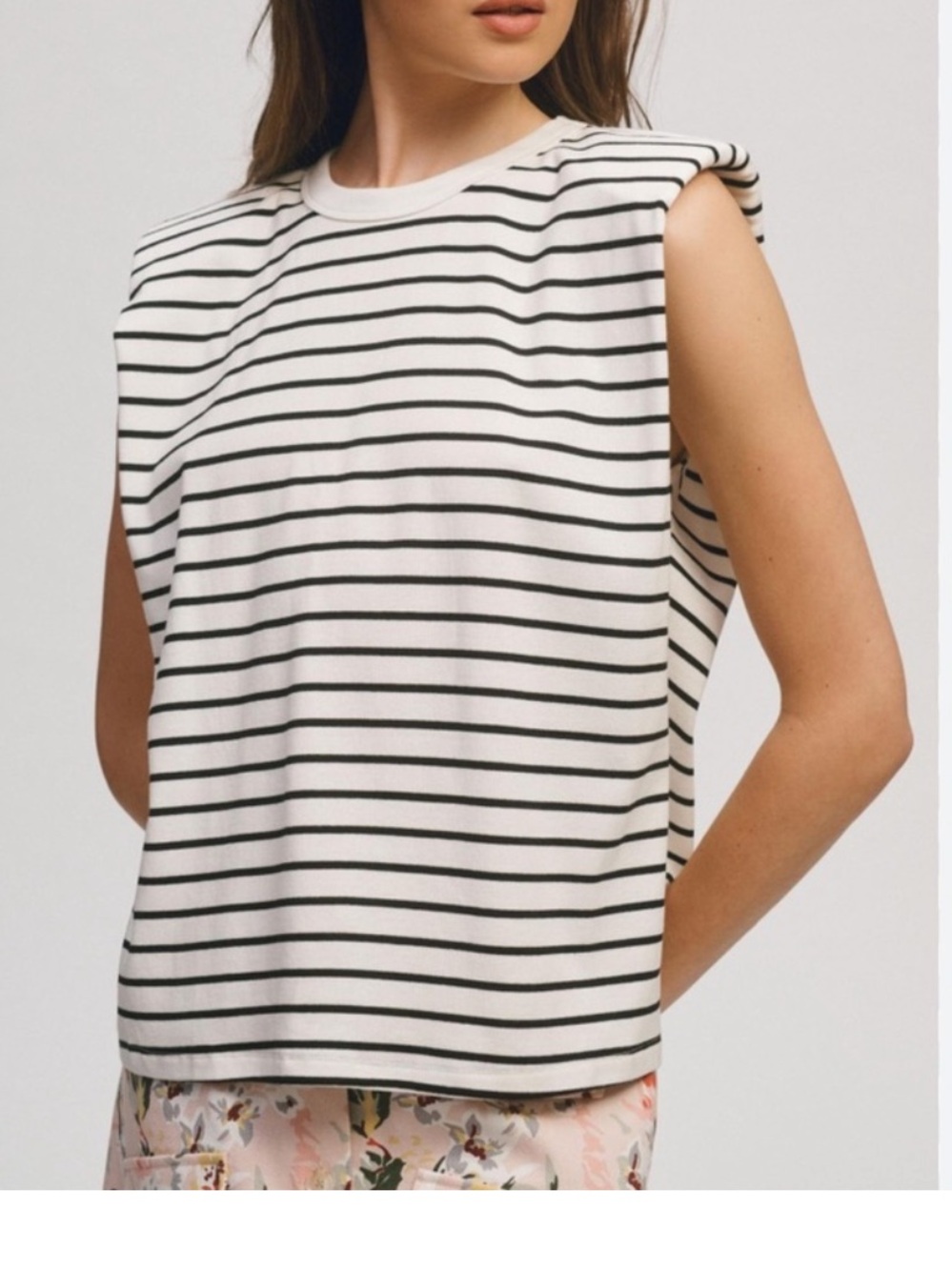 Anthropologie White & Navy Striped Sleeveless Top
